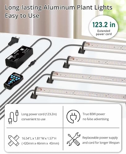 Miniatura 12 de DOMMIA Tira de luz de crecimiento, 6000 K blanco de espectro completo luces de cultivo para inicio de semillas, lámpara de planta regulable, IP54