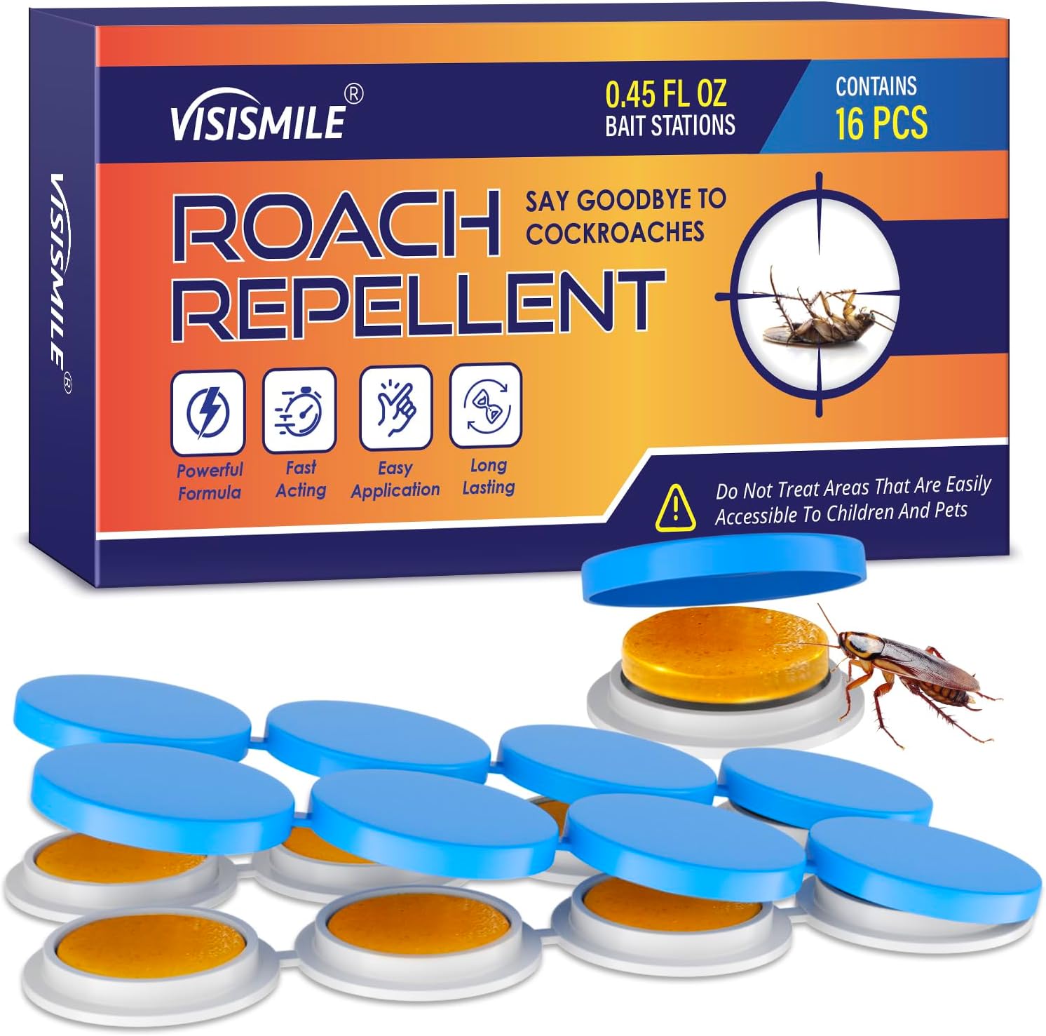 Roach Gel Bait Traps Indoor and Outdoor: Cockroach Killer Repellents for German Cockroaches, Small Roaches – Cockroach Deterrent for Homes and Kitchens – Pet Safe Roach Control 16 PCS