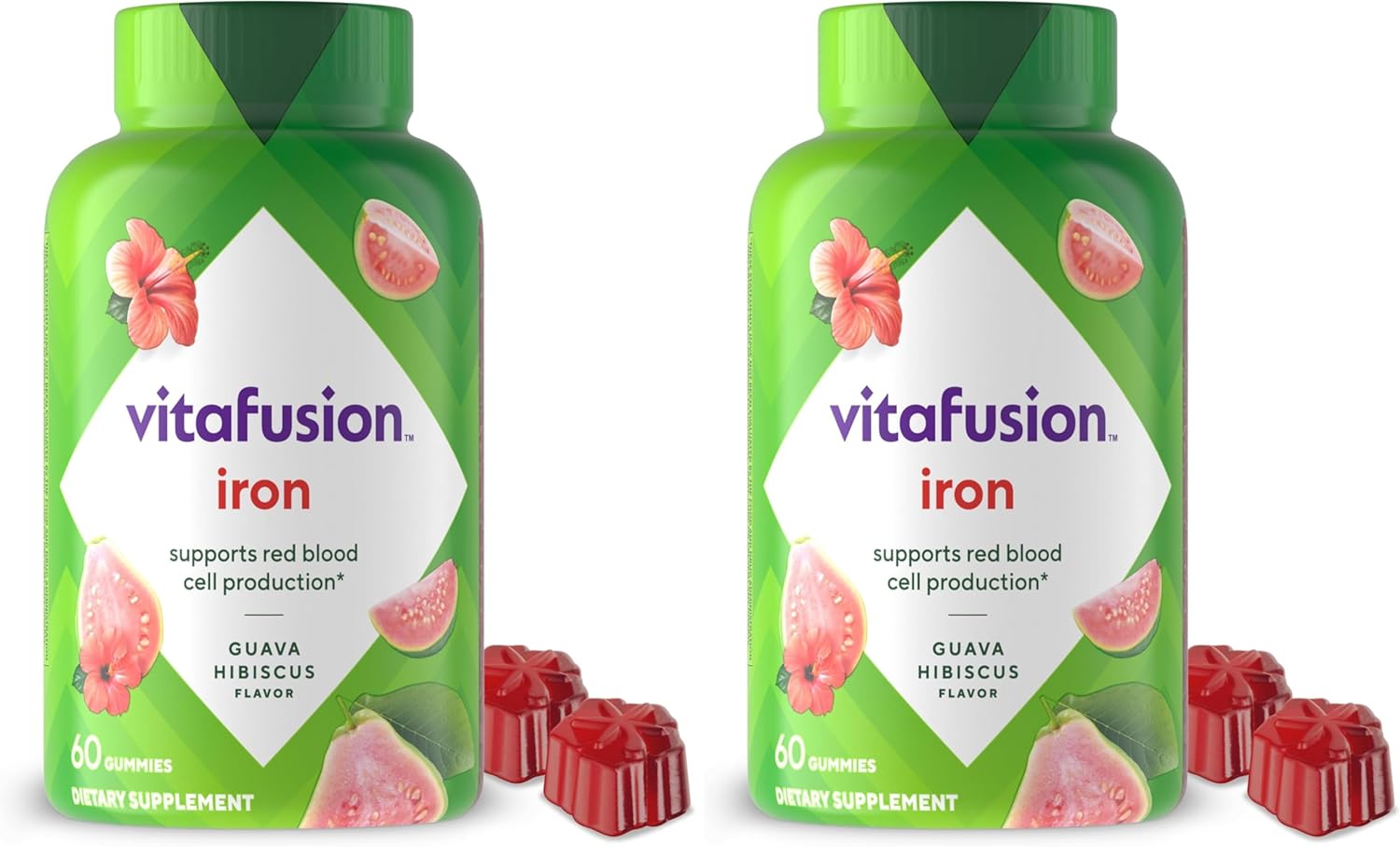 Vitafusion Iron Gummy Vitamin Supplement,Supports Red Blood Cell Production*,Guava Hibiscus Flavor,30 Servings,60 Count (Pack of 2)