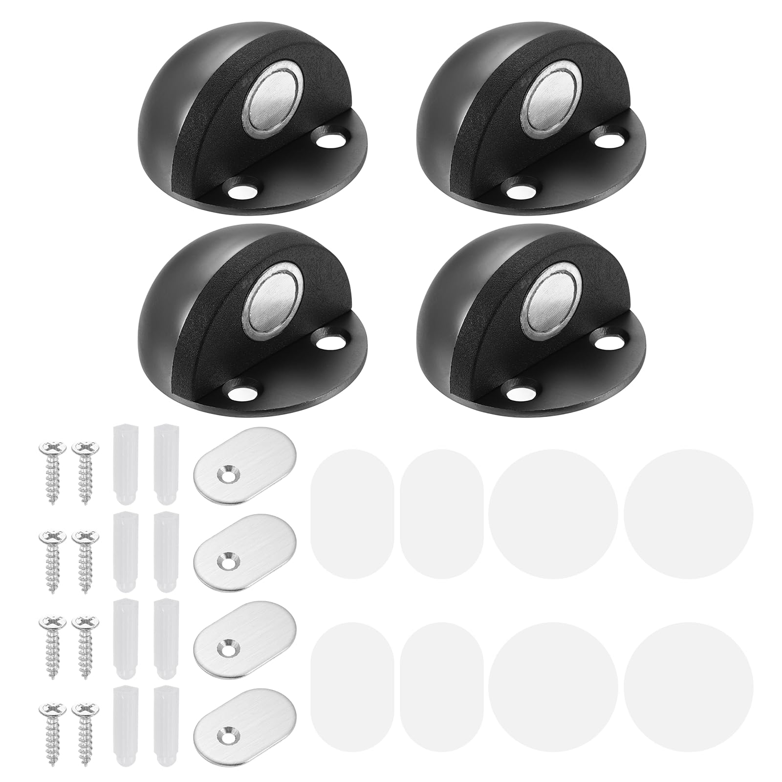 sourcing map 4Pcs Magnetic Door Stopper, Stainless Steel Floor Mount Bottom of Door Catch Holder, Adhesive Wall Protector with Screws for Living Room, Bedroom and Bathroom (1", Gray)