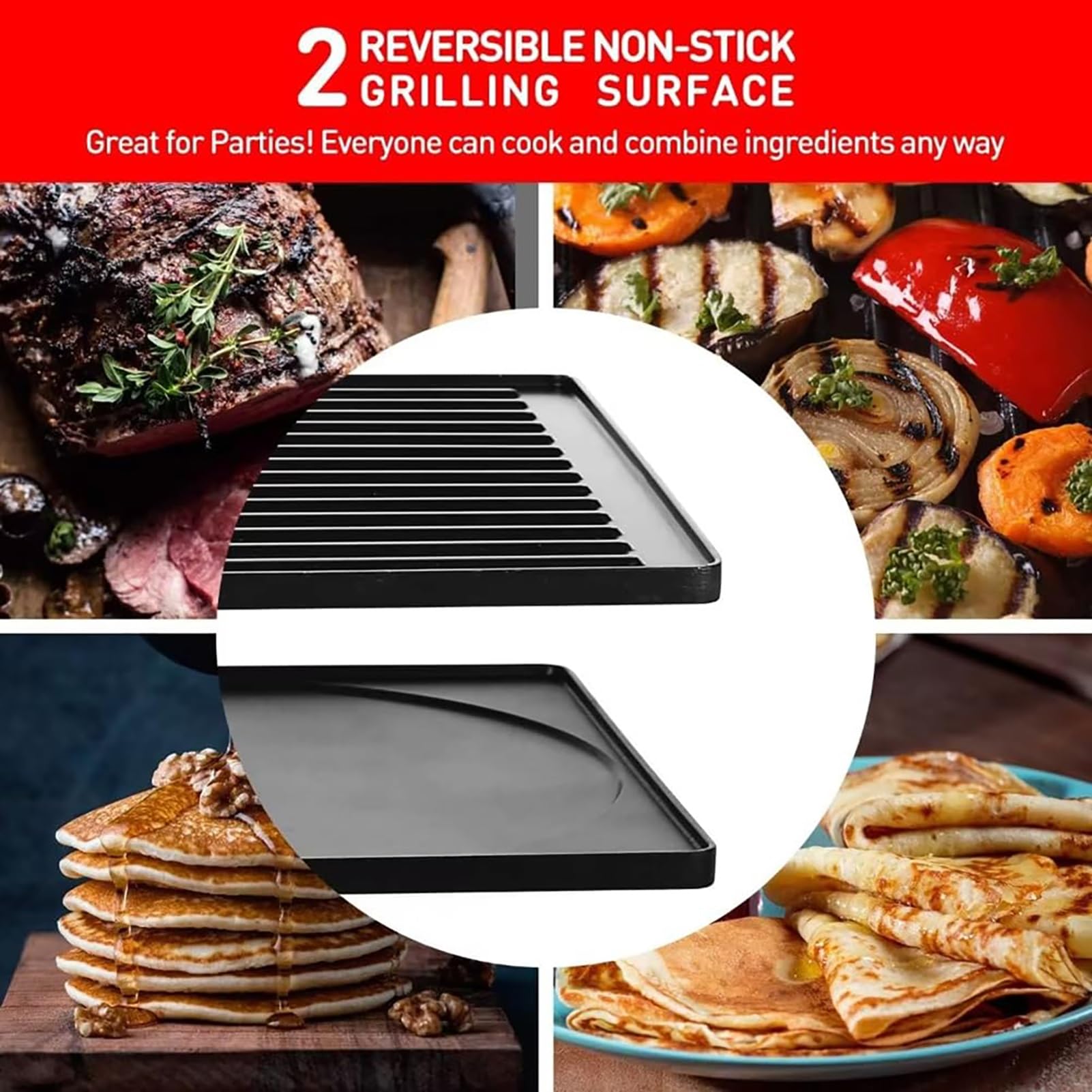Gril électrique antiadhésif for 8 personnes, pierre à raclette 2 en 1, gril de fête à raclette, gril électrique sans fumée à température réglable de 1 500 W, avec 8 moules à fromage et 2 spatules