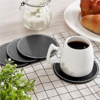 Vista 4 de Thipoten - Posavasos de cuero con soporte, protegen los muebles de daños (6 unidades, negro)