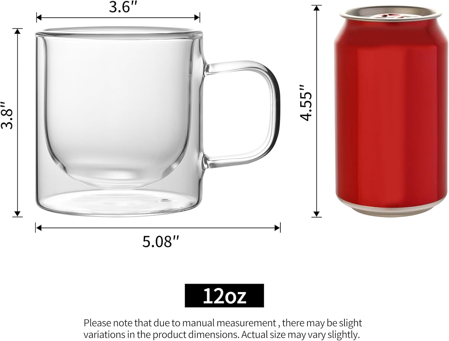 NIRA.Z 12 OZ Double Walled Glass Coffee Mugs Set of 2 Clear Coffee Cups with Handle 355ml Hand-Blown Insulated Glass Tea Cups for Hot & Cold Beverages, Cappuccino, Latte, Tea Bags, Espresso, Americano - Image 2