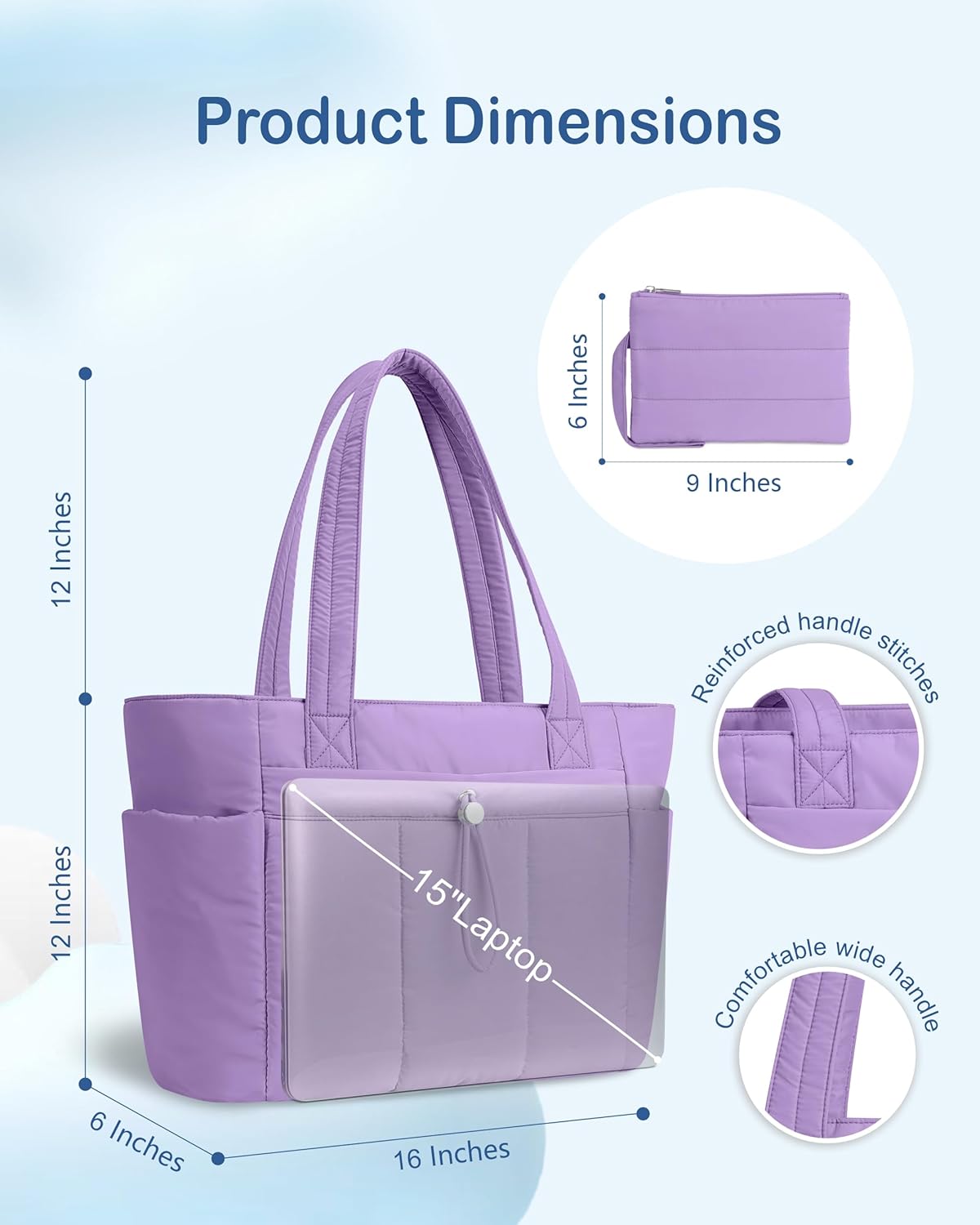 TOPDesign Puffy Tote Bag for Women with Cup Holder & Laptop Compartment & Cosmetic Bag & Trolley Sleeve for Work, Travel - Image 5