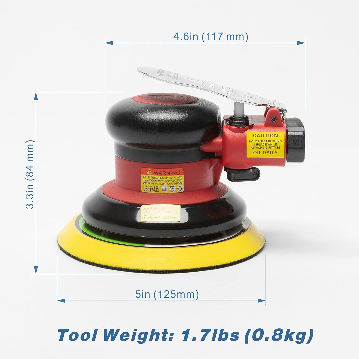 5 inch Air Random Orbital Sander by UPWOOD, Heavy Duty Dual Action Pneumatic Palm Sander with 10pcs Sandpapers, Good for Auto Body Work,Woodworking, Composites, Metal