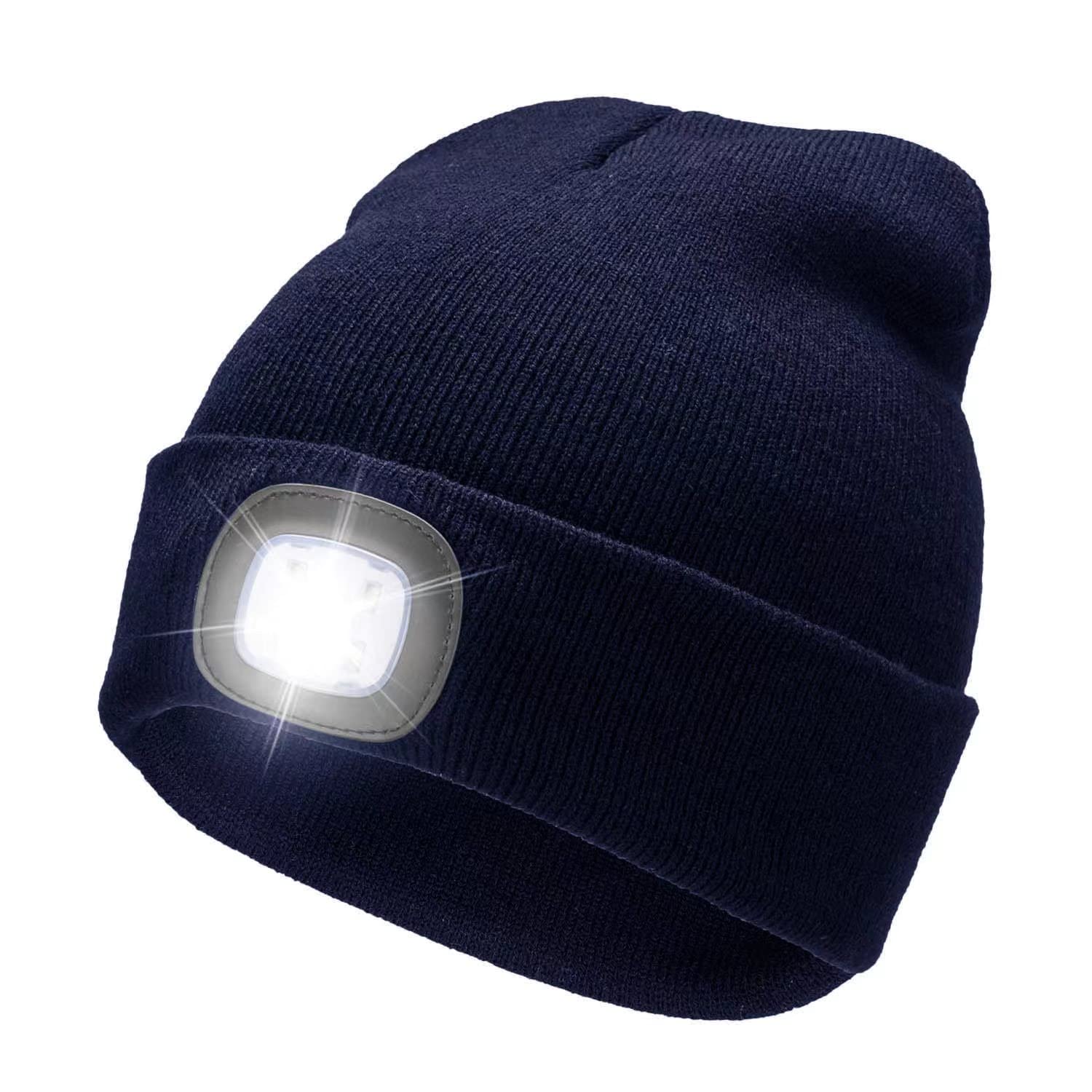 RFWINLED Lighted Beanie Cap, USB Rechargeable 4 LED Headlamp, Unisex Knitted Hat with Light for Night Activities, Cycling, Camping, Hunting, Grilling, Running