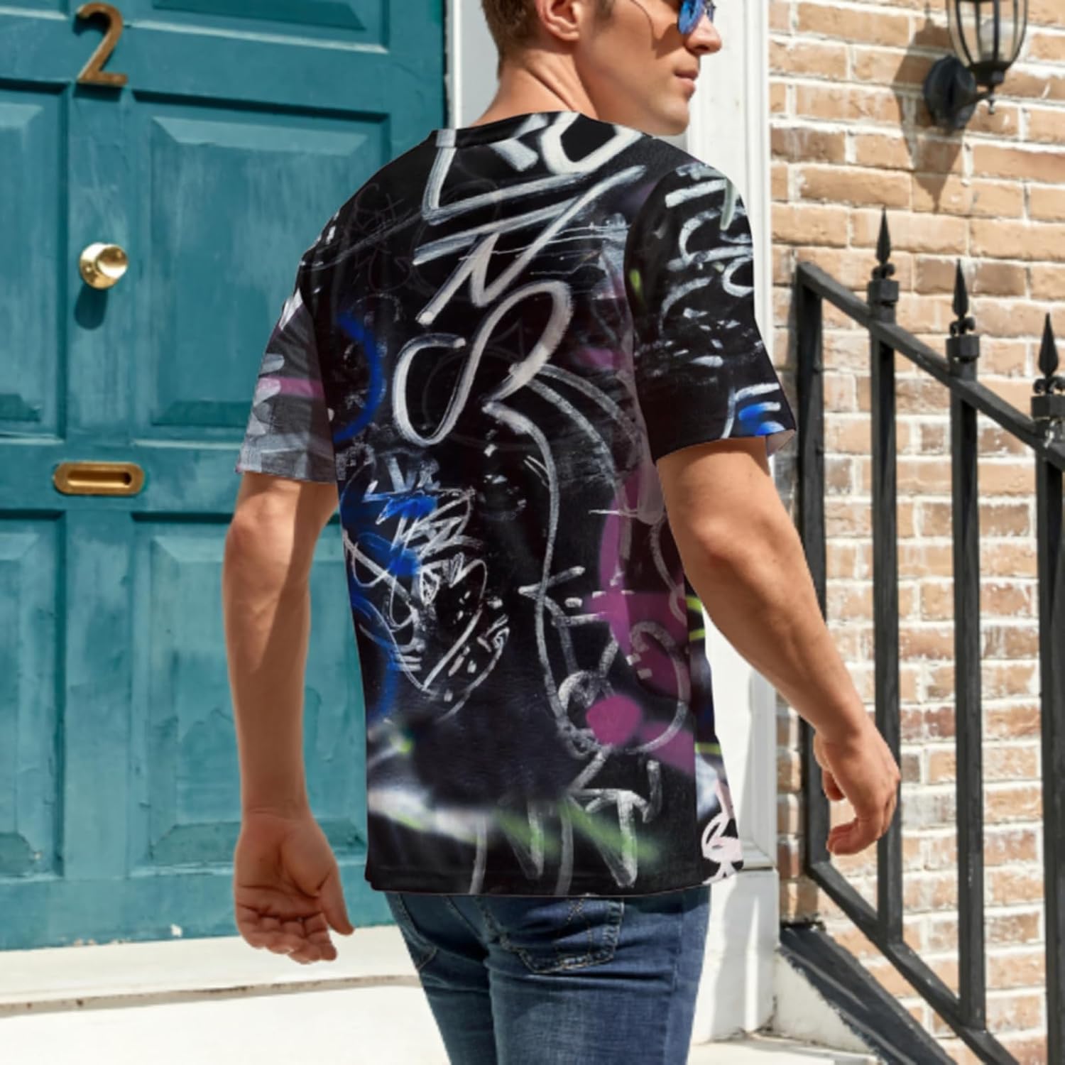 Mens Hip hop T-Shirt Graffiti Short Sleeve Street Fashion Print Graphic Shirts - Image 3