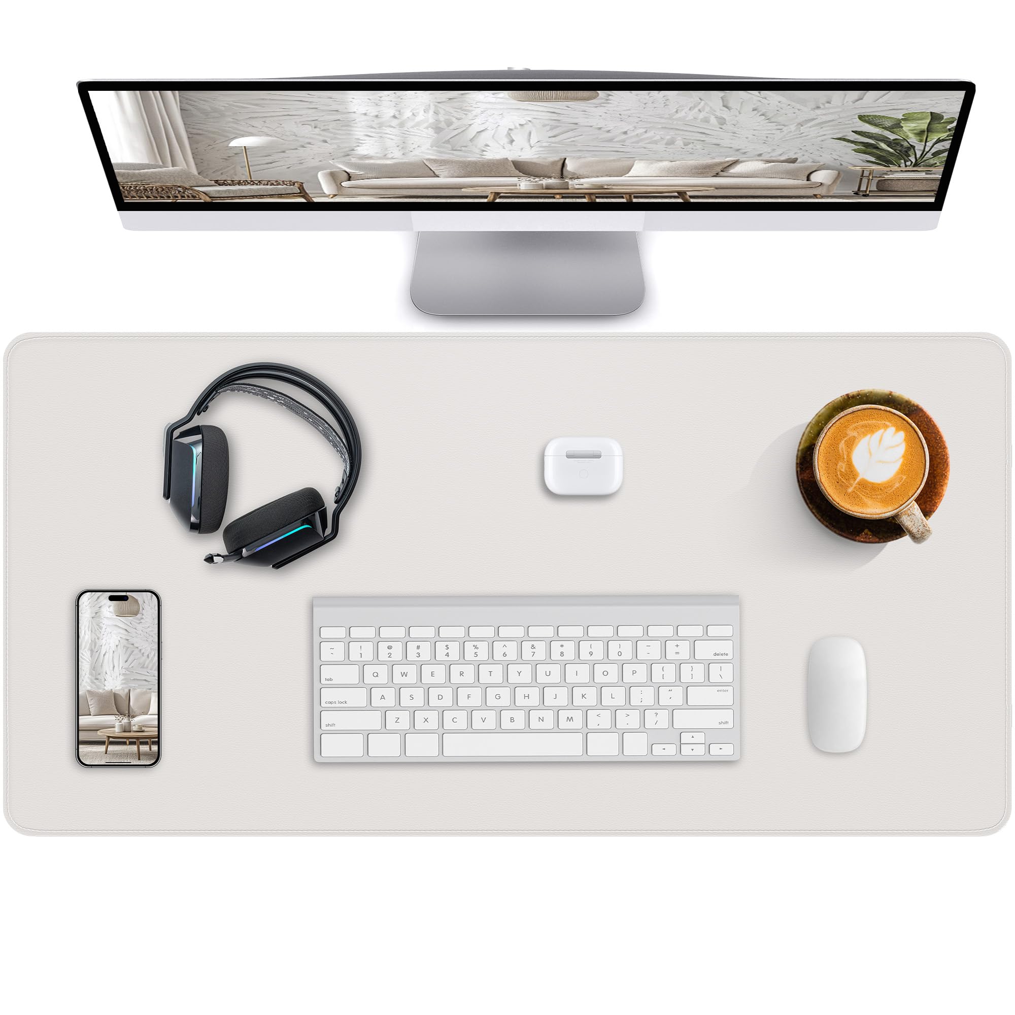 CEBOWA Desk Pad Mat 23.6"x13.7" - Waterproof Mouse Pad & Desk Protector, Non-Slip PU Leather for Gaming Keyboard/Mouse, Stitched Edge XL Office Desk