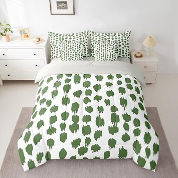 Erosebridal Green Polka Dots Bed in A Bag with Sheets Abstract Geometric Spots King Comforter Set 7 Piece Rustic Farmhouse Bedding Sets for Kids Teens Adults Brush Stroke Bed Set Room Decor