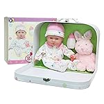 JC Toys - La Baby Travel Case Gift Set| Caucasian 11-inch Small Soft Body Baby Doll | Washable | Cute Outfit, Bottle, Pacifier & Plush Bunny | for Children 12 Months +, Pink