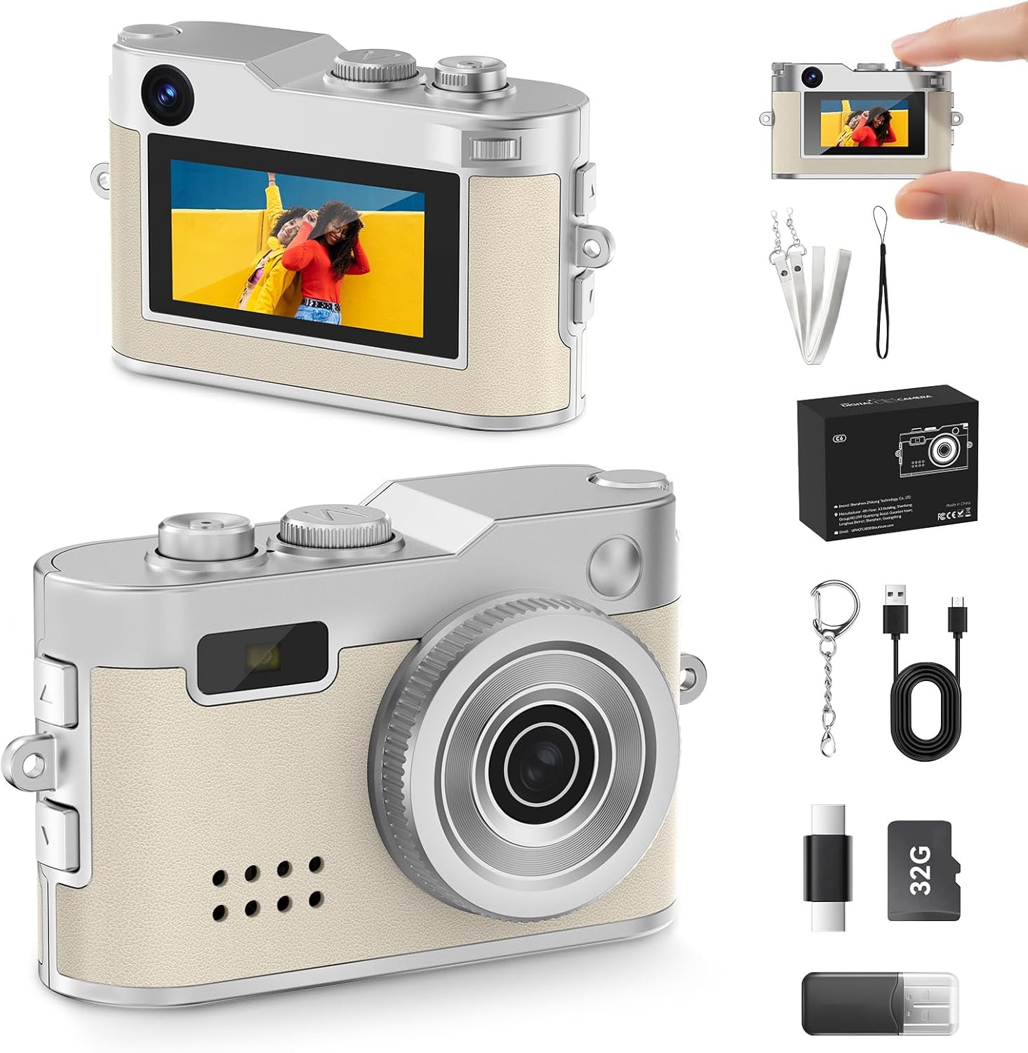 Mini Keychain Camera, 1080P & 2MP Retro Aesthetic, 32GB Memory, Pocket-Sized Vintage Camera, Bag Charm, Birthday Gift