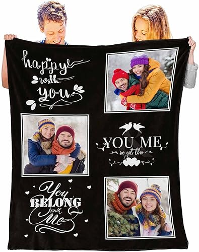 D-Story Manta personalizada con texto fotográfico, manta de franela personalizada para regalo de cumpleaños familiar, boda, se adapta al sofá,