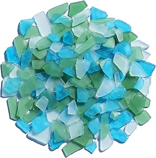 Sea Glass for Crafts - 34oz Frosted Seaglass Pieces - Vase Filler and Aquarium Ornament, DIY Craft Supplies for Art, Beach Weddings, and Home Decor (Green, Aquamarine, White)