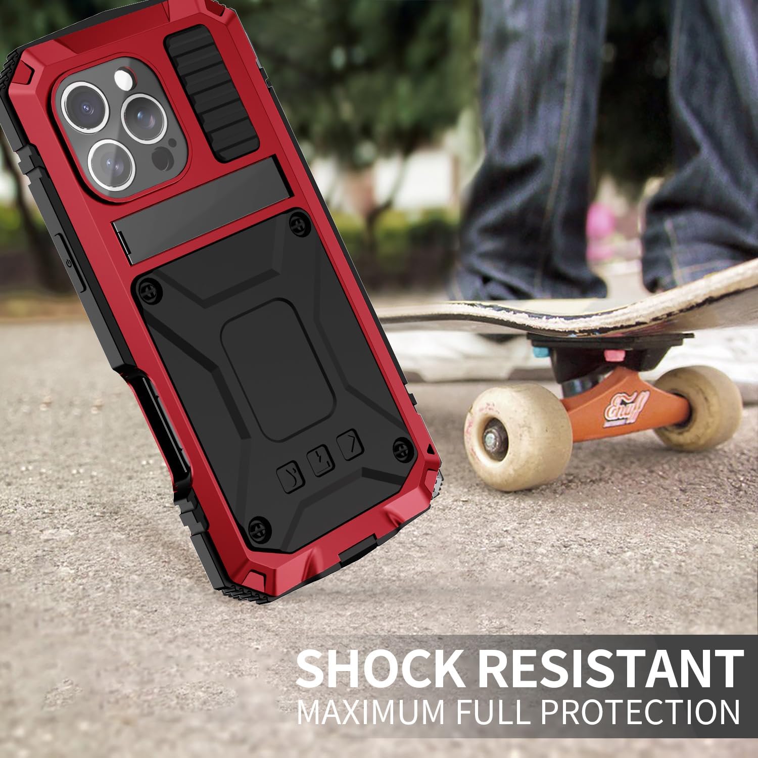 Simicoo Compatible with iPhone 16 Metal Case with Screen Protector Camera Protector Military Rugged Heavy Duty Shockproof Case with Metal Kickstand Full Body Tough Dustproof Case (Red)