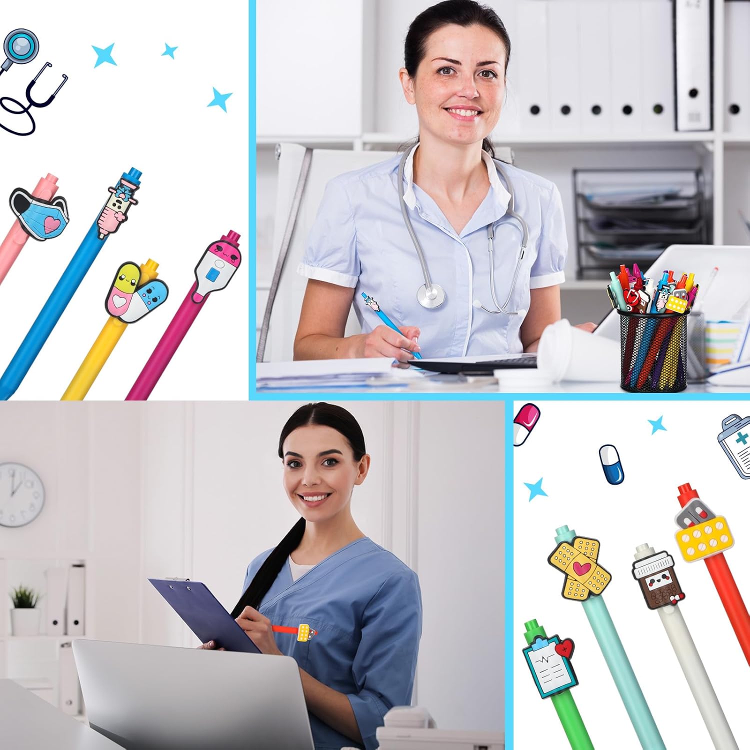 Gersoniel 50 Sets Medical Assistants Recognition Day Gifts Bulk 2026 Ma Week Appreciation Cute Medical Themed Cartoon Ballpoint Pens with Thank You Cards for Ma Recognition Day Healthcare Worker