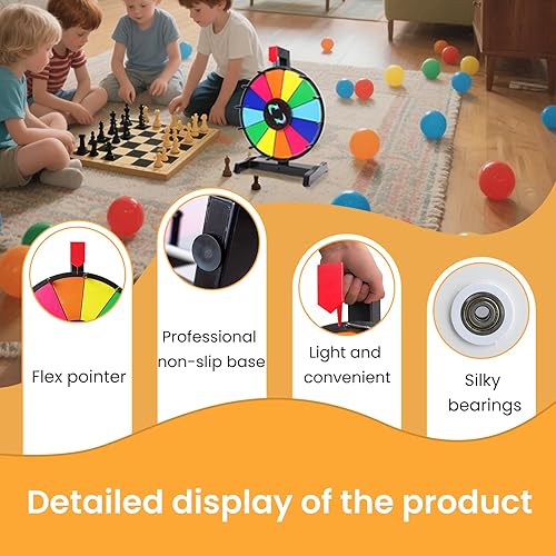 Miniatura 8 de iElyiEsy Rueda giratoria de 15 pulgadas con 10 ranuras, rueda giratoria de borrado en seco para ferias, carnaval, fiesta, pub, juego de fortuna