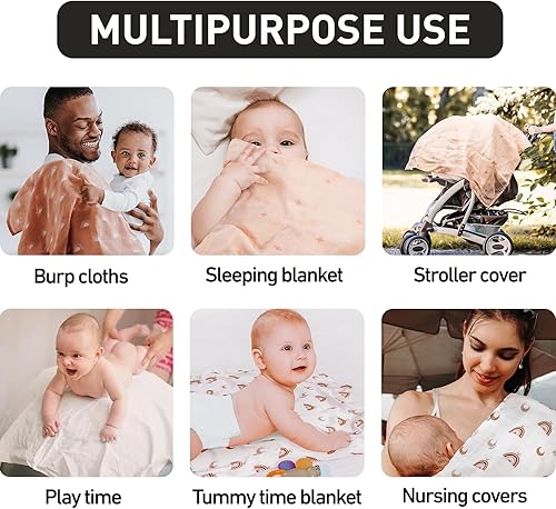 Miniatura 5 de GLLQUEN BABY Manta receptora de muselina de algodón para niño, manta para envolver a recién nacidos, transpirable y suave, mantas para bebé, doble