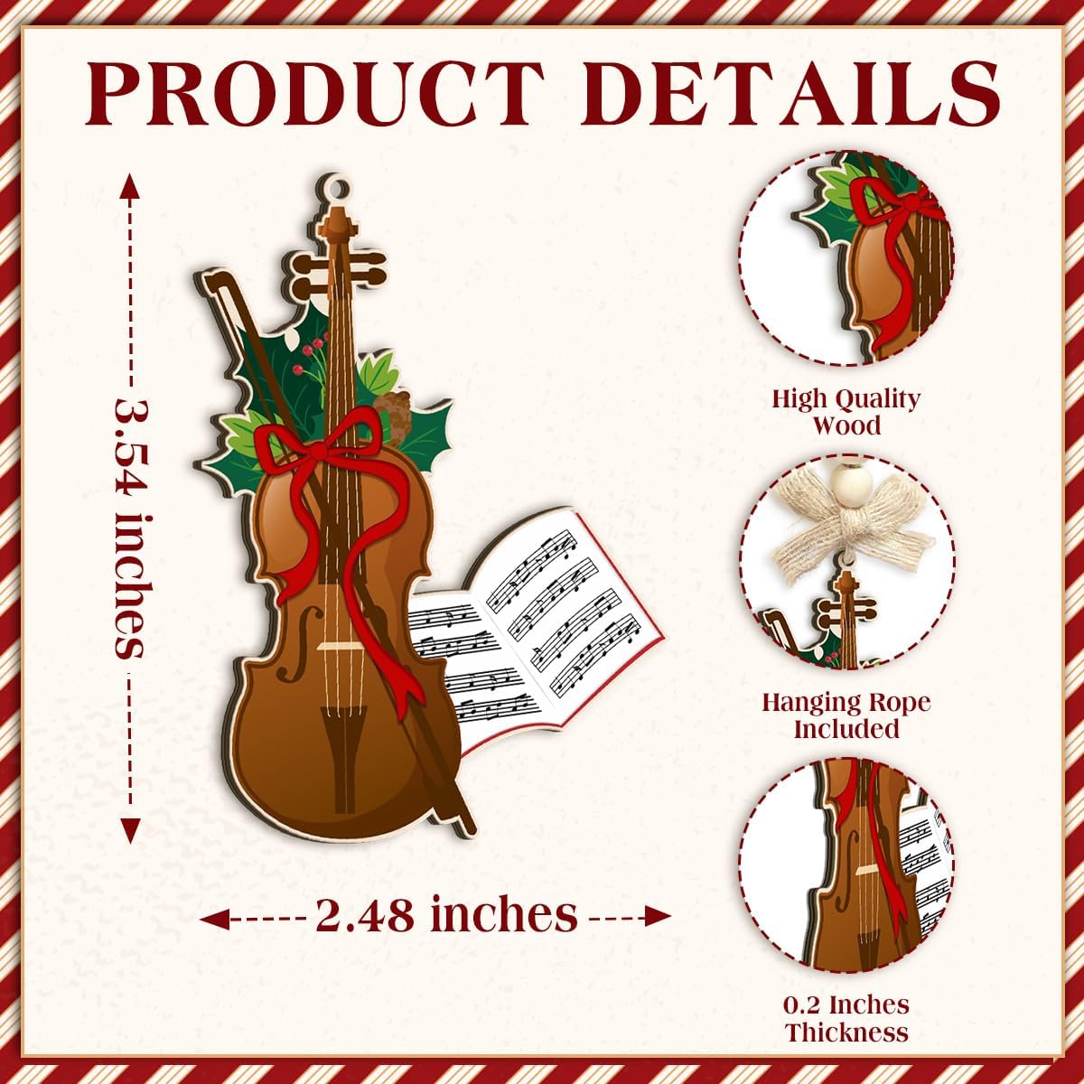 Miniature Violin Christmas Ornament – Holiday Music Wooden Ornaments Home Decor, Vintage Musical Instrument Gift for Violinists, Violists, Music Lovers & Violin Teachers - Image 2