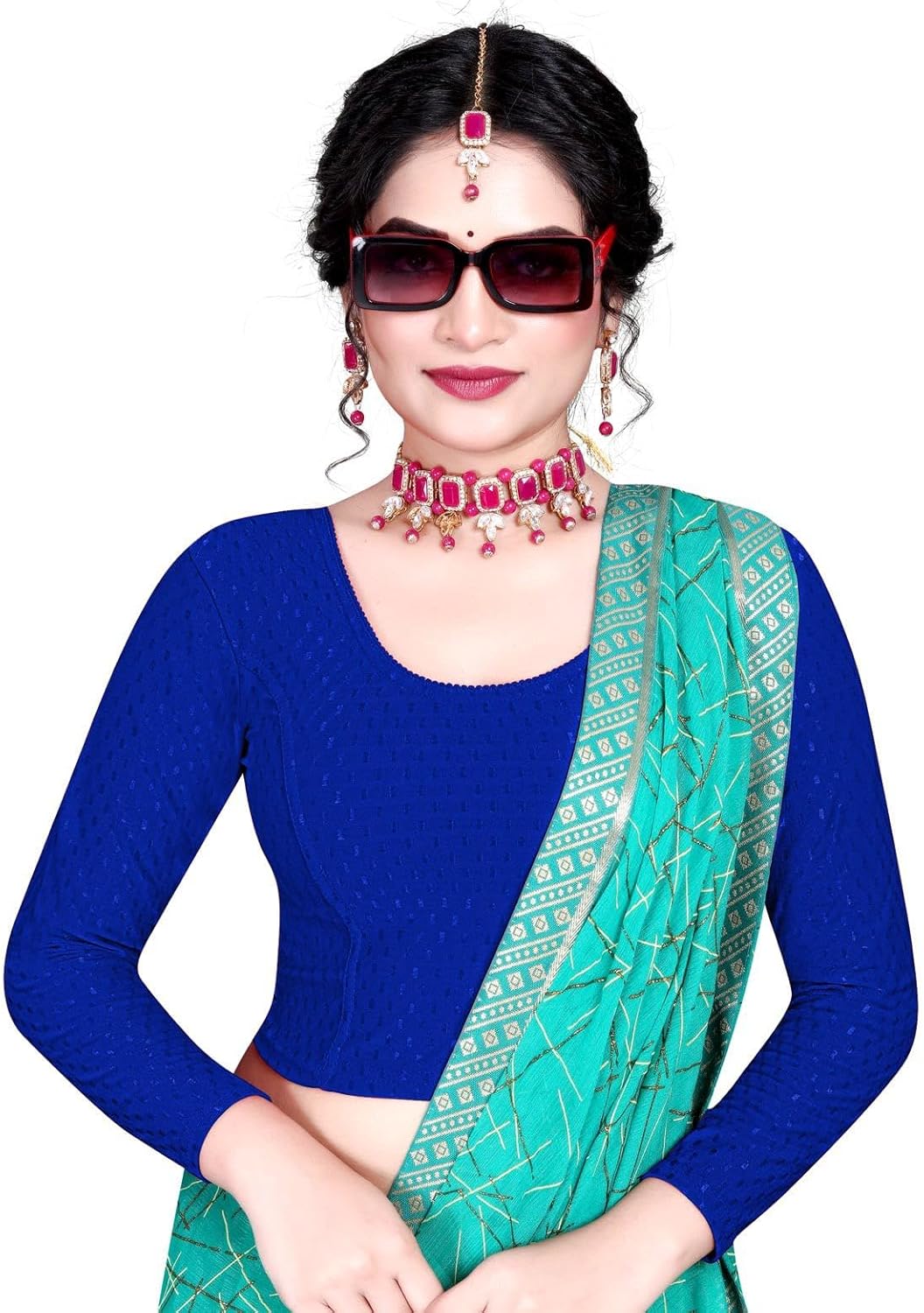 Stylesindia Women’s Cotton Spandex Stretchable Saree Blouse | Full Sleeve Dry Fit Workout Crop Top | Gym Sports Top | Athletic Shirt for Yoga