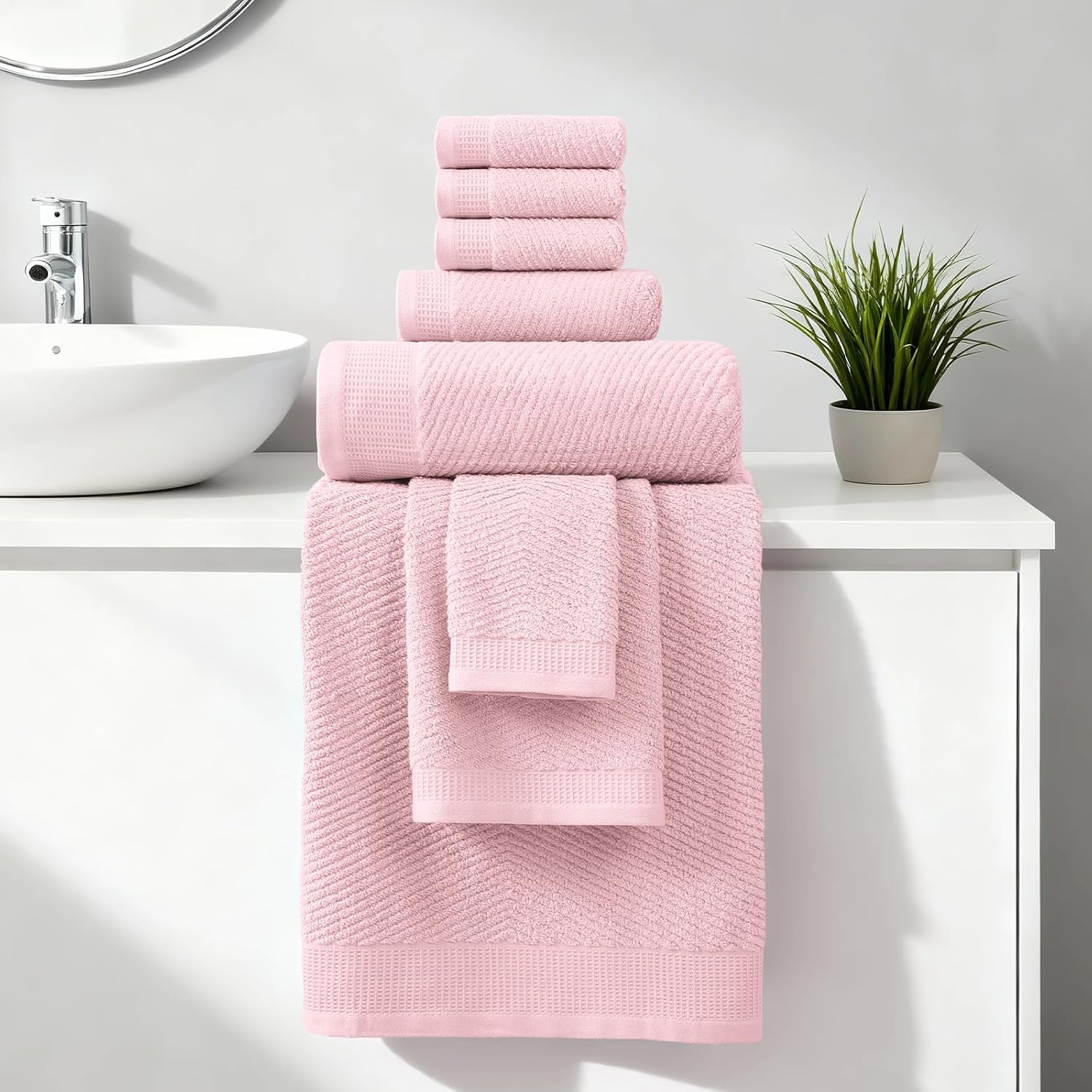 REDKISS Luxury 8-Piece Pink Towel Set, 2 Bath Towels, 2 Hand Towels, 4 Washcloths, 100% Cotton, Quick Dry, Highly Absorbent Towels for Bathroom, Gym, Hotel, Spa - Image 8