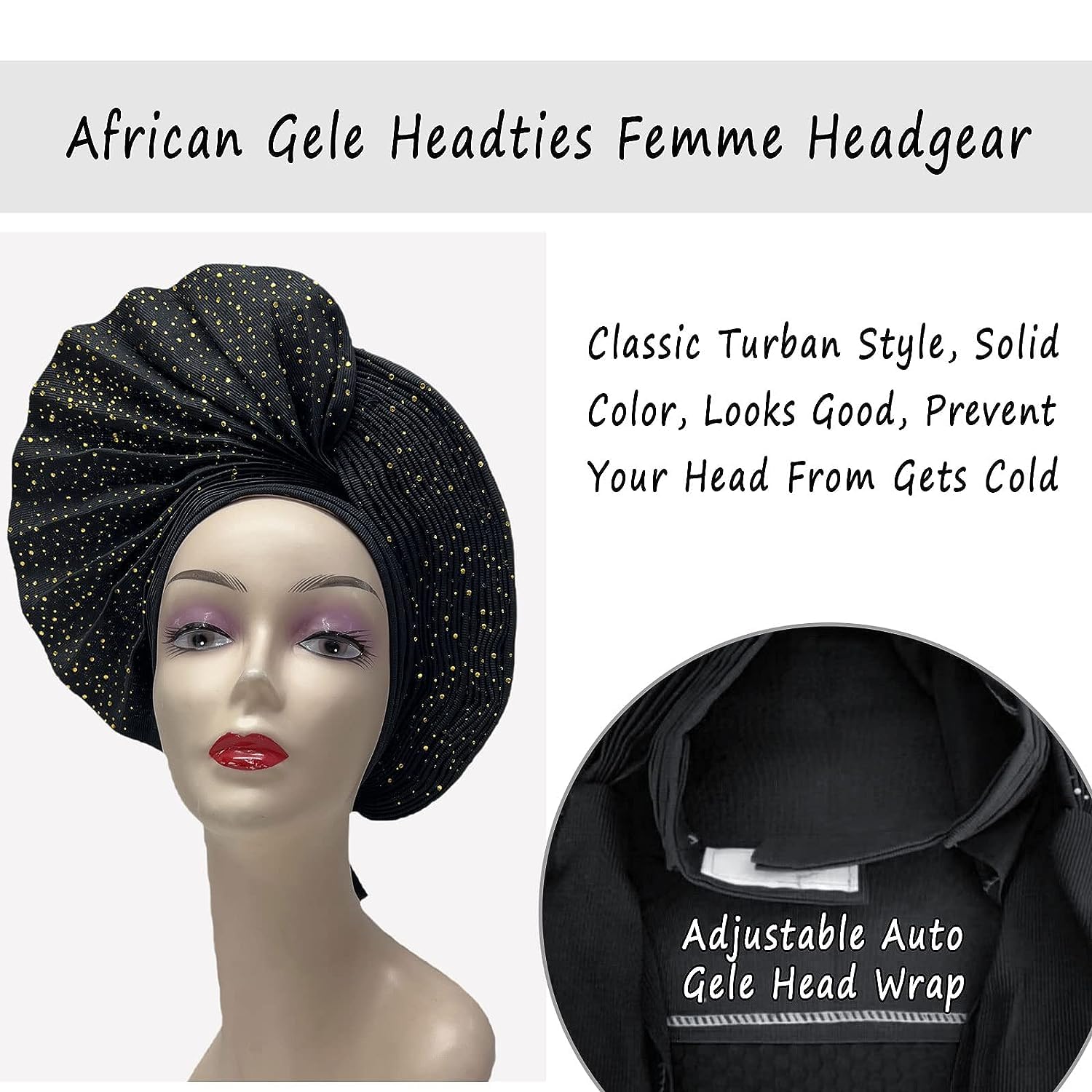 Turbante Africano Auto Gele Pre-legato In Tessuto Aso Oke, Con Perline, Regolabile, Per Matrimoni E Feste - 4