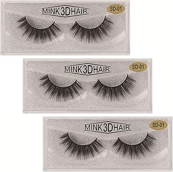Braiton 3D Lashes 3 Pairs Faux False Eyelashes Dramatic Natural Look Fake Eyelashes Reusable Fluffy Eyelashes Soft Volume Lashes with Portable Boxes,Sd01