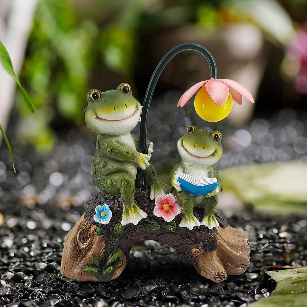 Garden Decor Solar Light, Resin Frog Statue Outdoor Decoration, Garden Statue for Outside Clearance, Balcony, Front Porch, Yard Ornaments, Patio