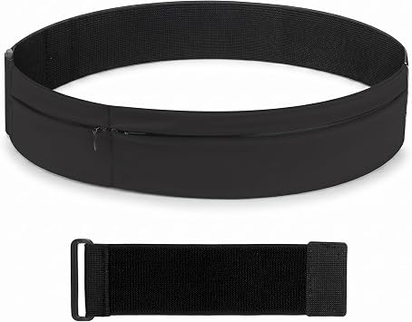 Wide Running Belt For Runners & Travelers - Adjustable Magic Tape with Extender Strap, Fits Most Sizes Without Bouncing, Holds Phone & Essentials for Workout Black