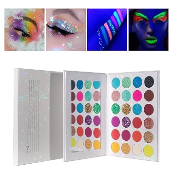 VERONNI 24 Colors Neon Glitter Eyeshadow Palette UV Luminous Matte and Glitter Makeup Pallet Shimmer Eye Makeup Waterproof and Sweat Resistant Eye Shadow 24 colors