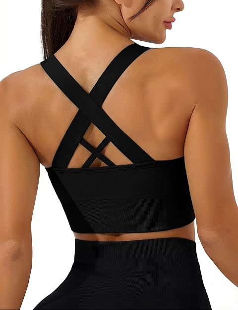 Sujetador Deportivo de Impacto Medio para Mujer Sin Aros con Relleno Extraíble con Espalda Cruzada para Yoga