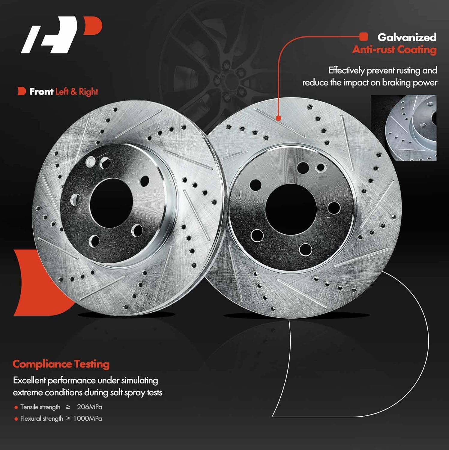 A-Premium 11.62 inch (295mm) Front Drilled and Slotted Disc Brake Rotors + Ceramic Pads Kit Compatible with Select Mercedes-Benz Models - E320 2003-2009, E350 2007-2009, 6-PC Set