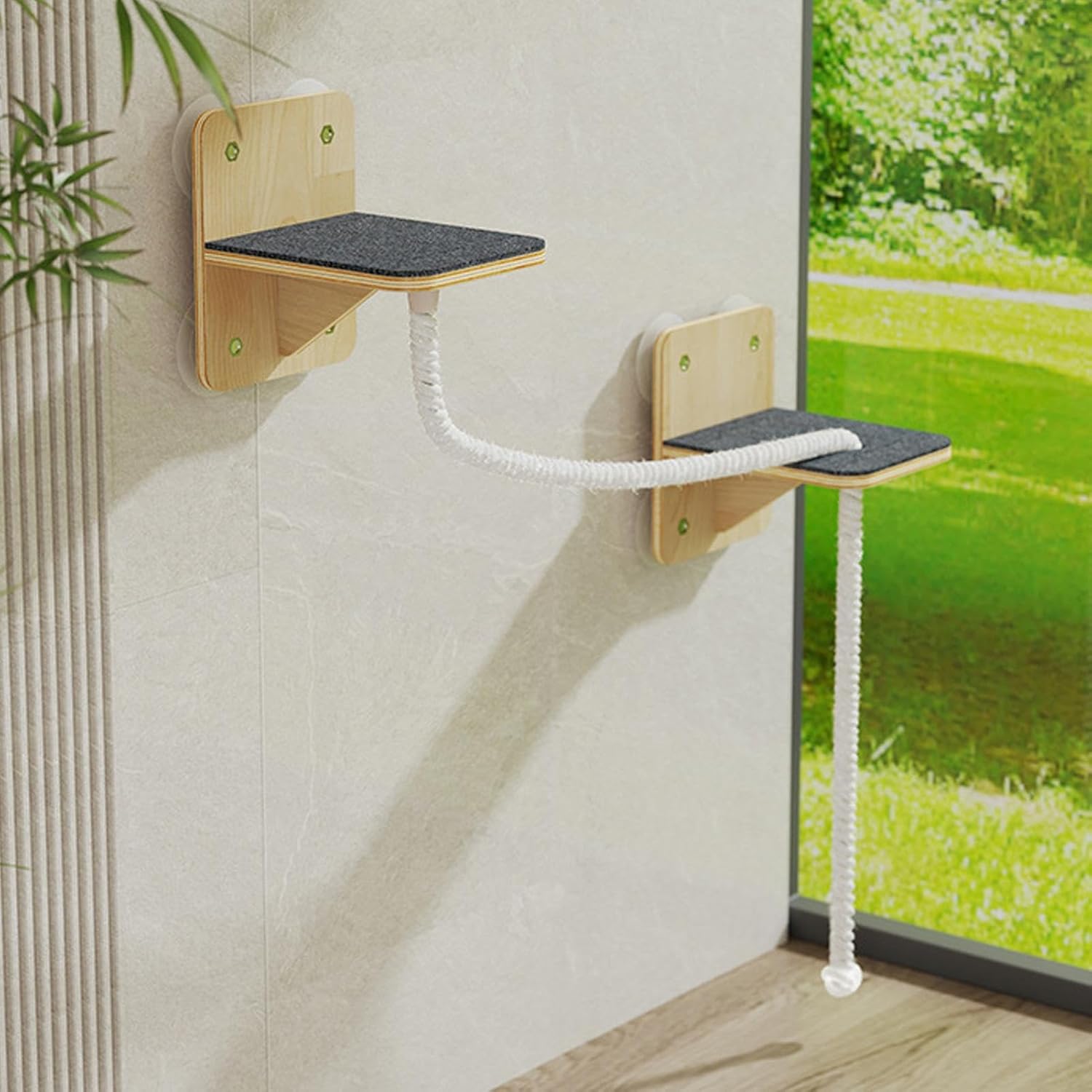 壁取り付け キャットシェルフ,室内用 キャット ウォール シェルフ タワー - 天然素材の 爪とぎ 休憩 階段 おもちゃ 屋内用