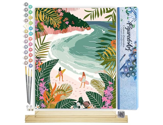 Figured'Art Pintar por Numeros Adultos Bahía tropical - Manualidades pintura acrilica Kit Cuadro DIY completo