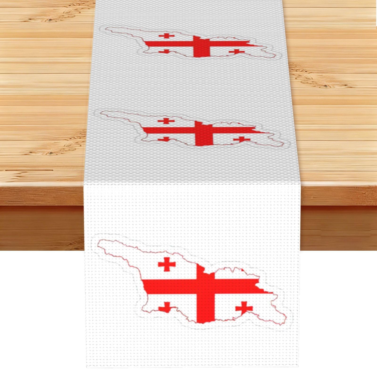 Flag Map of Georgia Printed Dining Table Runner 13x72 Inch, Non-Fading Decor for Kitchen Dresser Fireplace Mantel