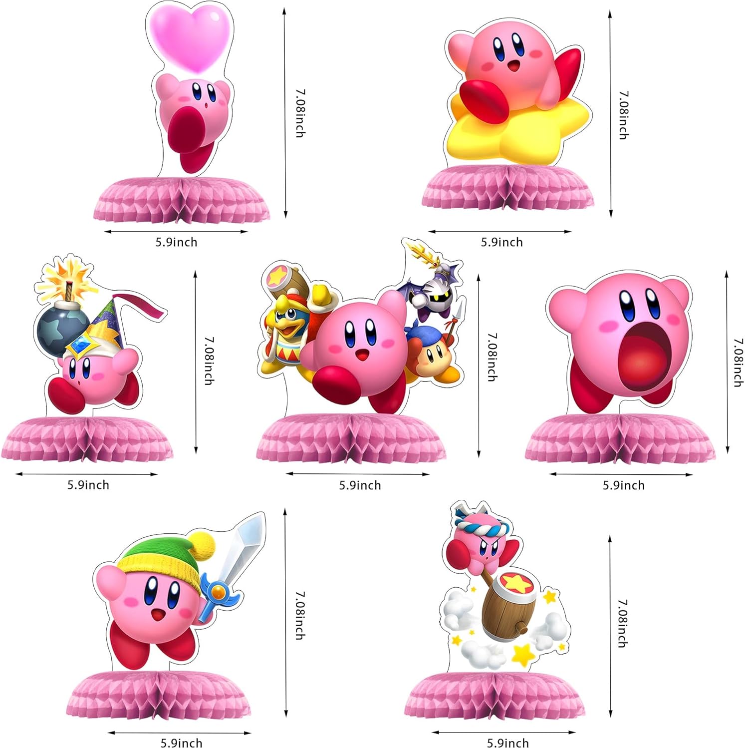Cartoon Star Birthday Party Supplies, 7Pcs Game Theme Party Centerpieces Table Toppers, Photo Booth Props, Double Side Cake Toppers, for Girls Boys Fans Party Decorations