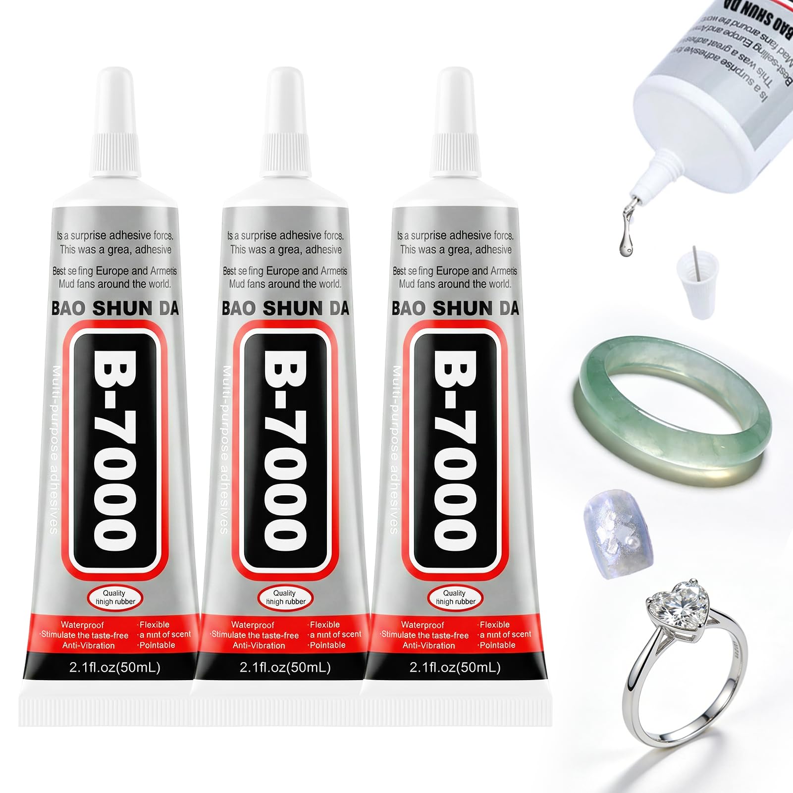 B7000 Super Glue, 50ML Clear Craft Fabric Glues for Jewelry Making, 3 Pcs Multi-Function Rhinestone Glue for Clothes, Fabric, Cell Phones, Rubber, Wood, Leather, Rhinestones Crafts — image 1