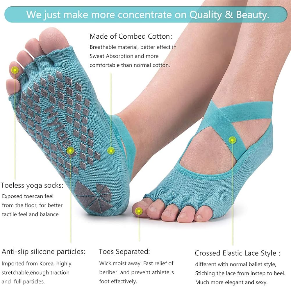 Hylaea Yoga Socks for Women with Grip & Non Slip Toeless Half Toe Socks for Ballet Pilates Barre Dance : Clothing