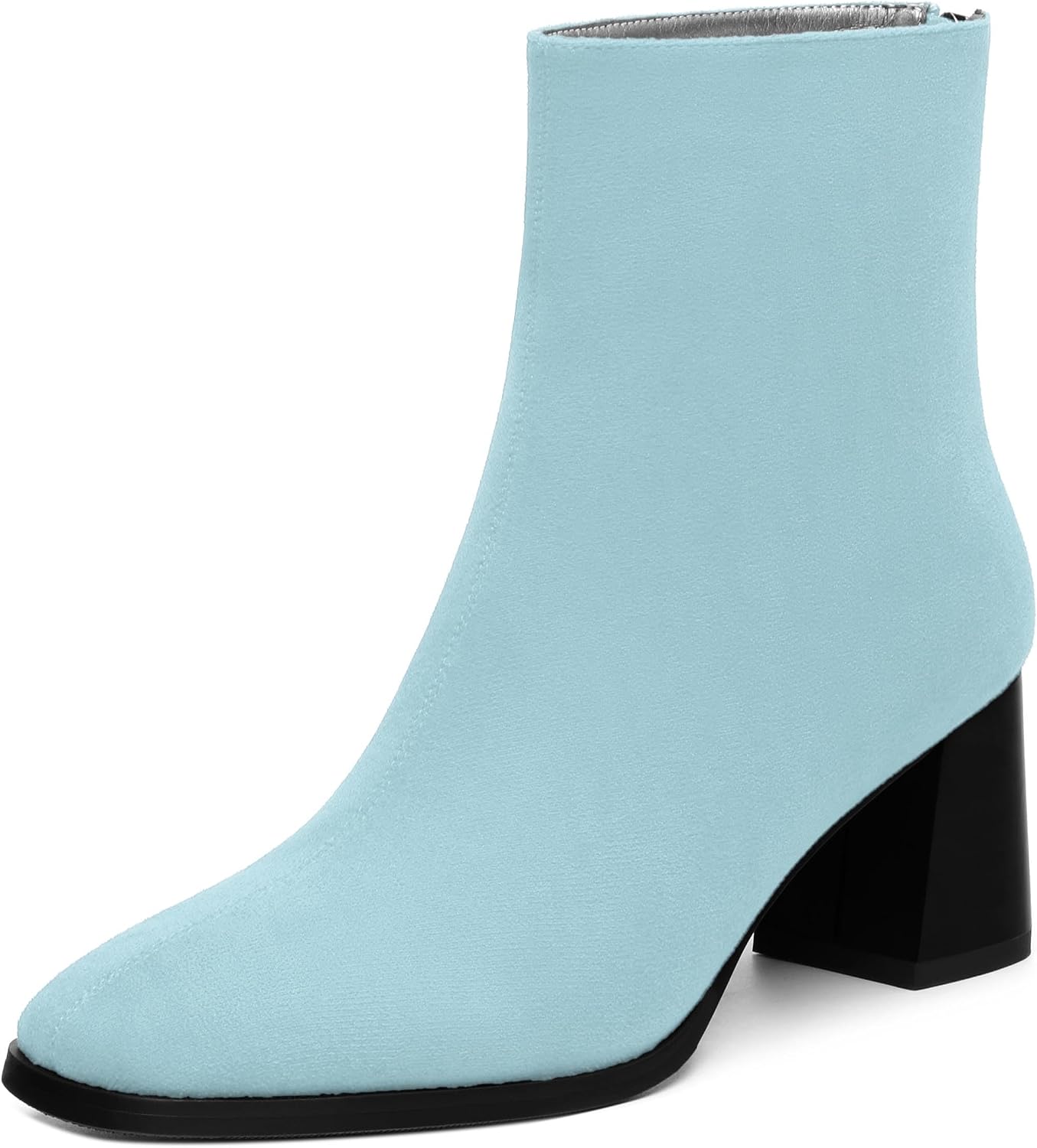 Women's Purple Square Toe Mid Block Heel Ankle Booties, 2.5" Heel Height
