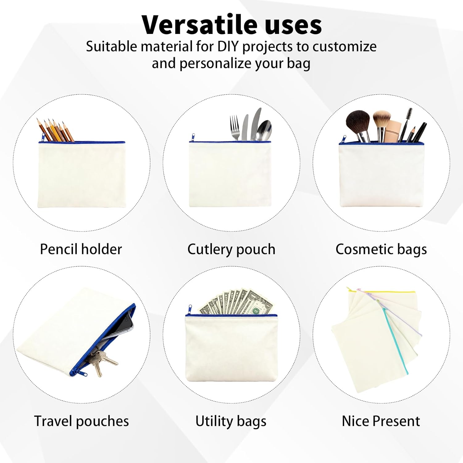 42 Pcs Canvas Zipper Pouch Bags 9.25 x 6.89 Inches Cotton Cosmetic Canvas Case Blank Pencil Pouch for Travel DIY Craft, 14 Colors