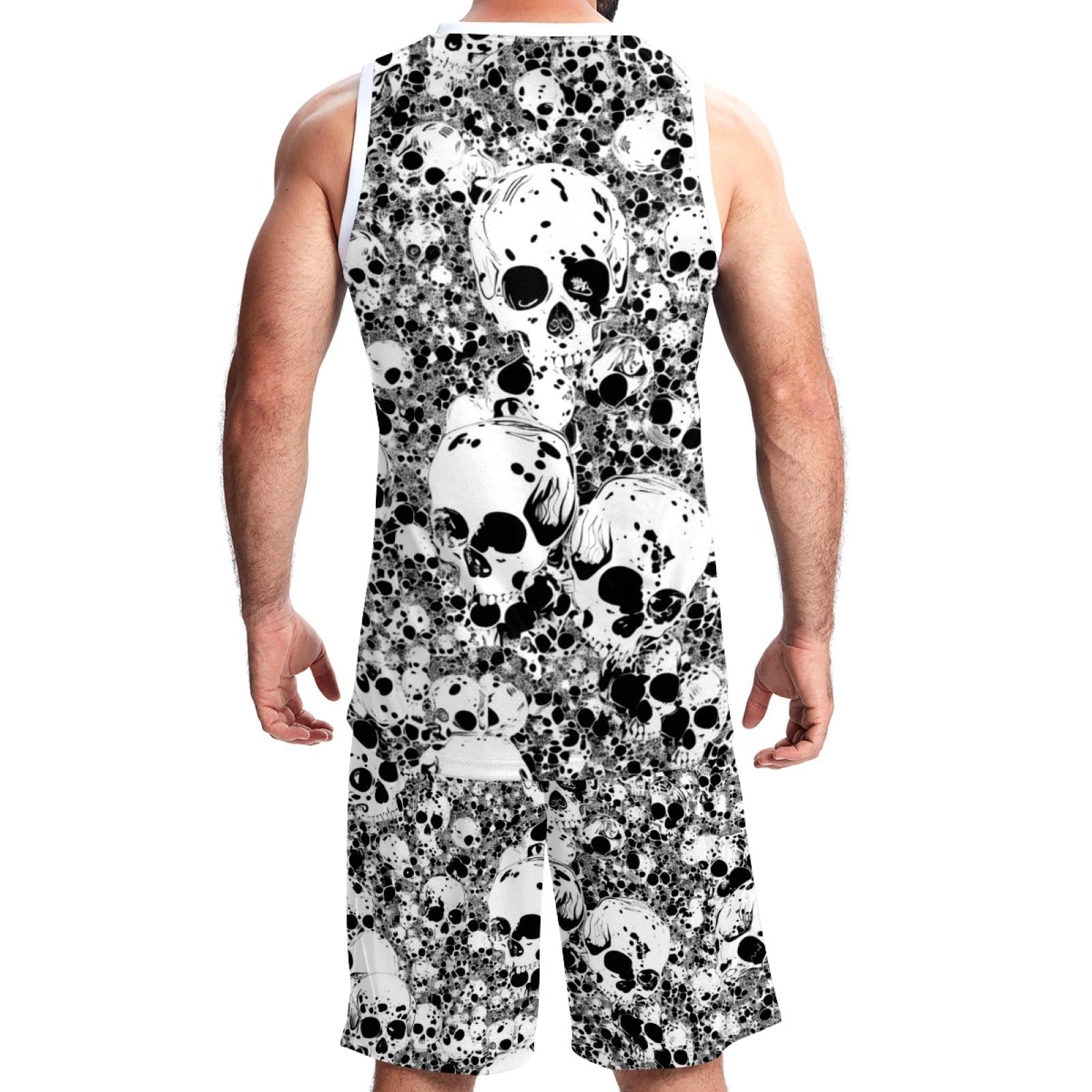 Basketballanzug für Herren, mit Taschen, Sportbekleidung für Herren, Teenager, Teamuniform, schwarz-weißes Skelett, Größe 5XL