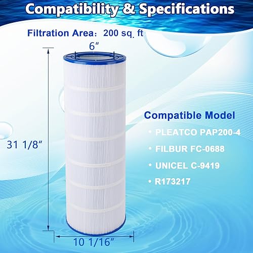 Miniatura 2 de Cartucho de filtro de piscina compatible con PAP200, CC200, Clean & Clear 200, R173217, Unicel C-9419, Filbur FC-0688, 59054400, cartucho de filtro