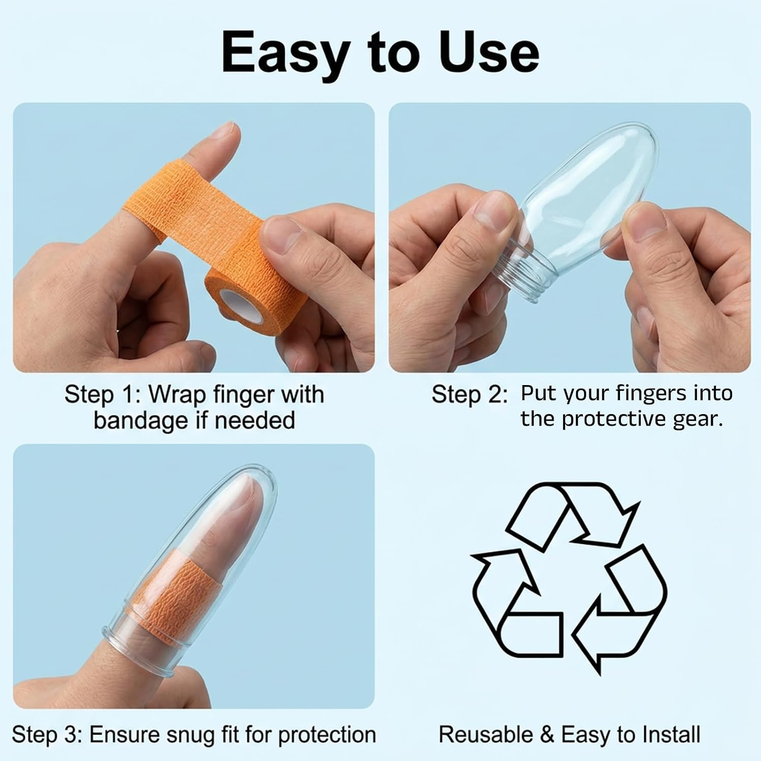 4Pcs Reusable Silicone Finger Protectors Waterproof Finger Cots with Care Bandage for Shower Swimming Nail Art
