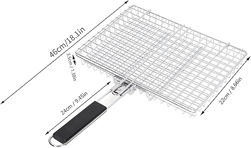 Miniatura 3 de TOPINCN Cesta de parrilla cuadrada de acero inoxidable plegable con mango de haya, red de parrilla de madera para parrilla de acero inoxidable,