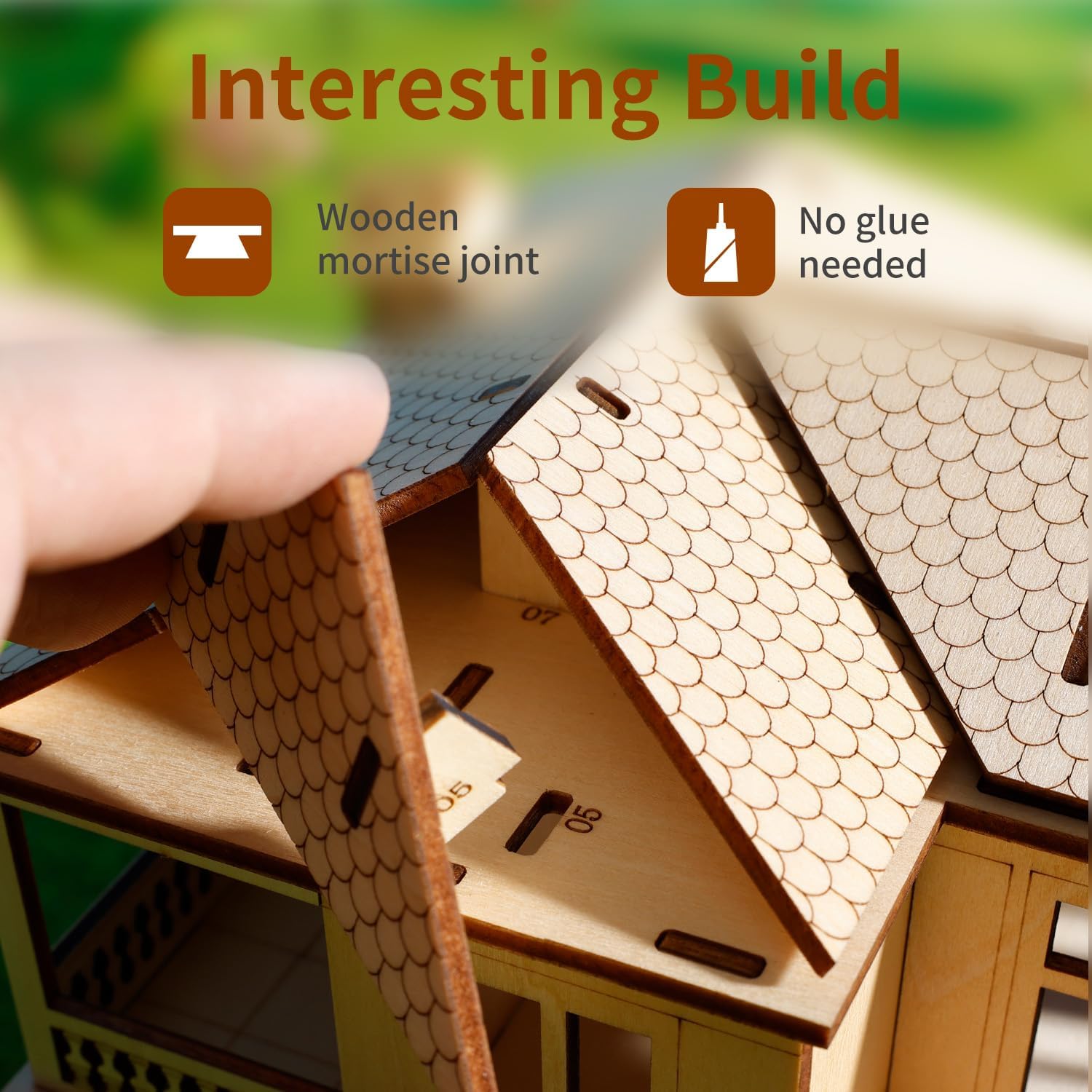 3D Wooden Puzzle for Adults, DIY Miniature House Kit, Villa Model House Building Crafts Set, Doodle Color, Rustic Style, Home Decor Display, Creative Craft Gift for Friends & Teens, Two Layers