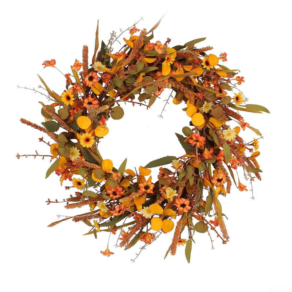 Ghirlanda autunnale decorativa con foglie d'acero, ghirlanda di fiori realistica per il Ringraziamento e il Ringraziamento, robusta decorazione per porta, diametro 50 cm