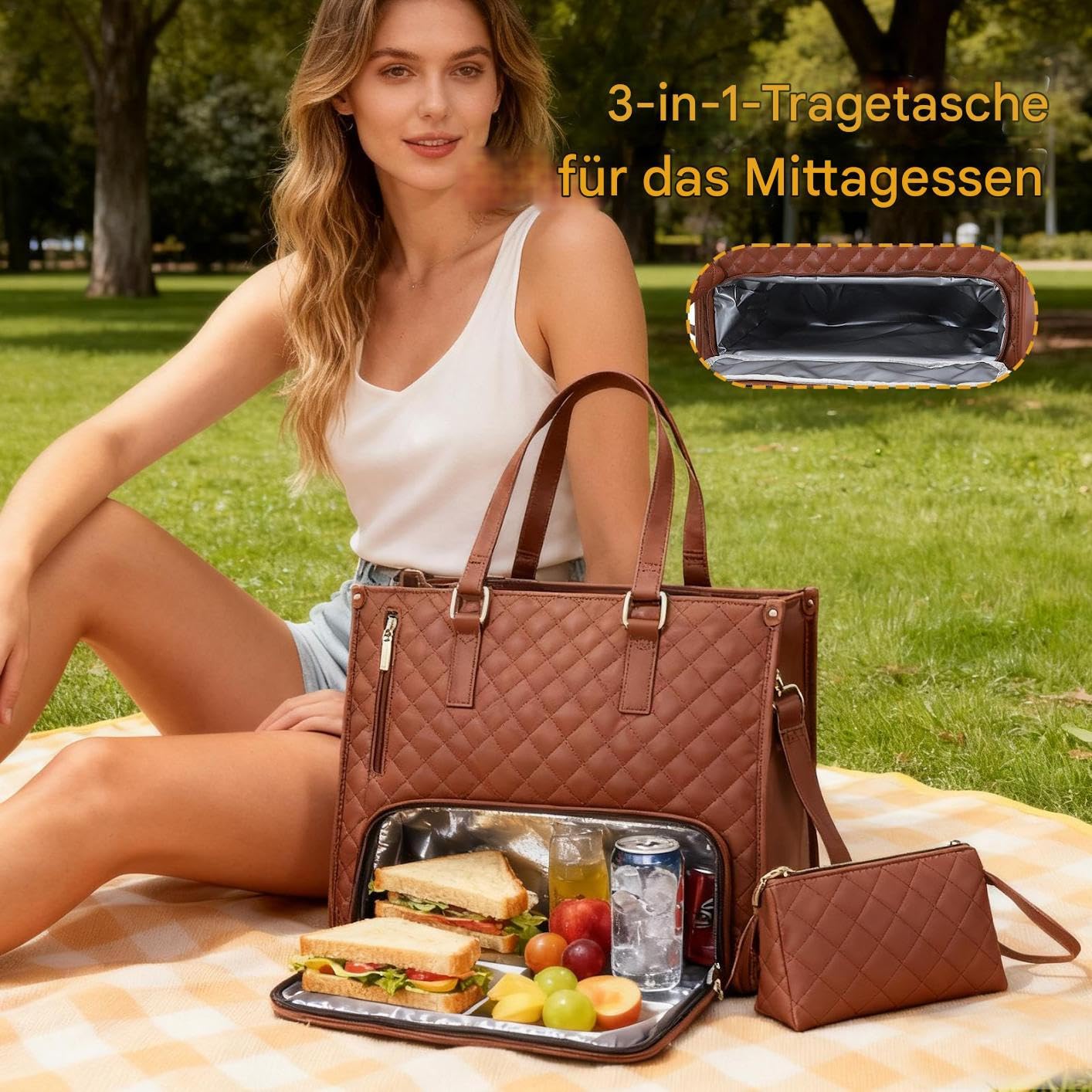 Borsa Tote con Scompartimento Pranzo Zaino Termico Per Laptop | Tote Per Pranzo Da 39,6 Centimetri per Computer Portatile Acqua Cibo Donne Studente Ufficio Infermiere Professioniste