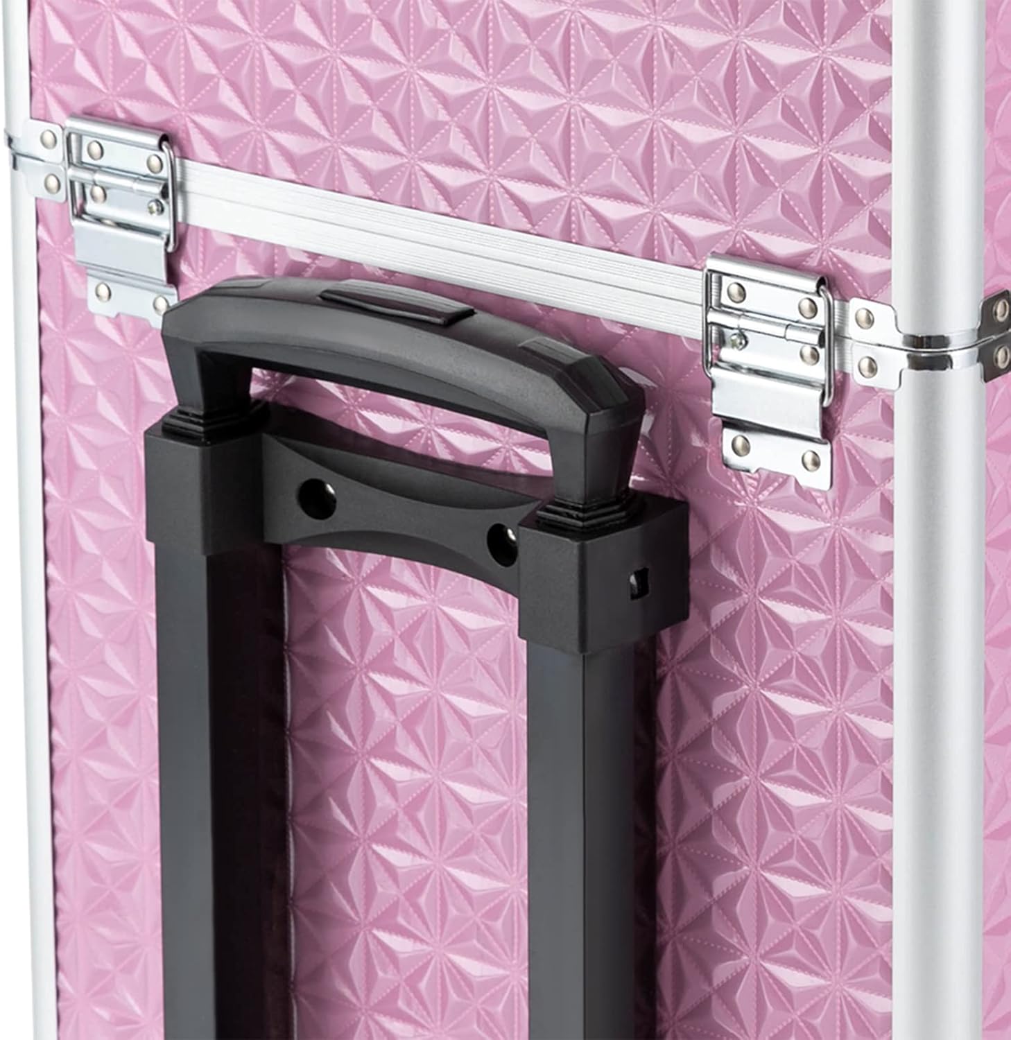 Rolling Makeup Case Cosmetic Travel Cart Storage with Wheels Barber Case Salon Lockable Travel Trolley Case for Nail Technicians Beauty Case with Compartments (Pink)