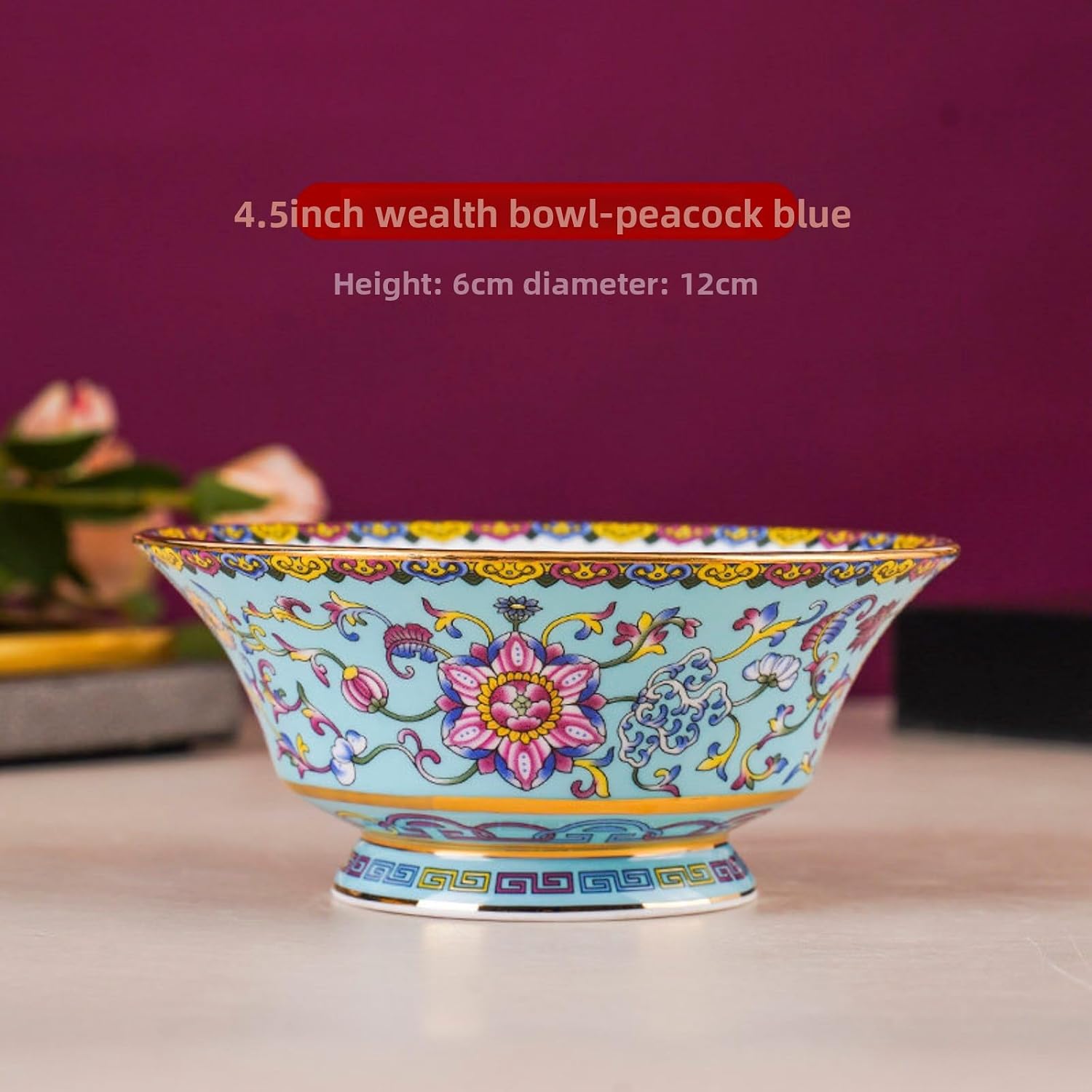 Jingdezhen Cloisonne Porcelain Bowl, 12cm 4.5in, Chinese Style Tableware for Home Dining