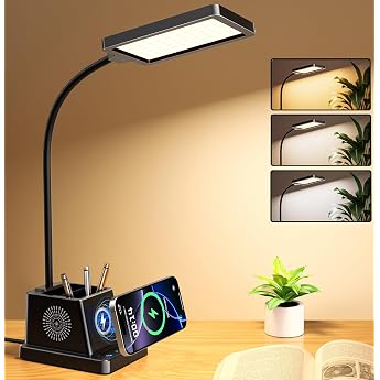 15 W LED Desk Lamp with Wireless Charging Function 360  Gooseneck Bedside Lamp 3 Colour Temperatures 4 Brightness Levels Touch Dimmable for Offices/Bedrooms/College Dormitories Black [Energy Class E]