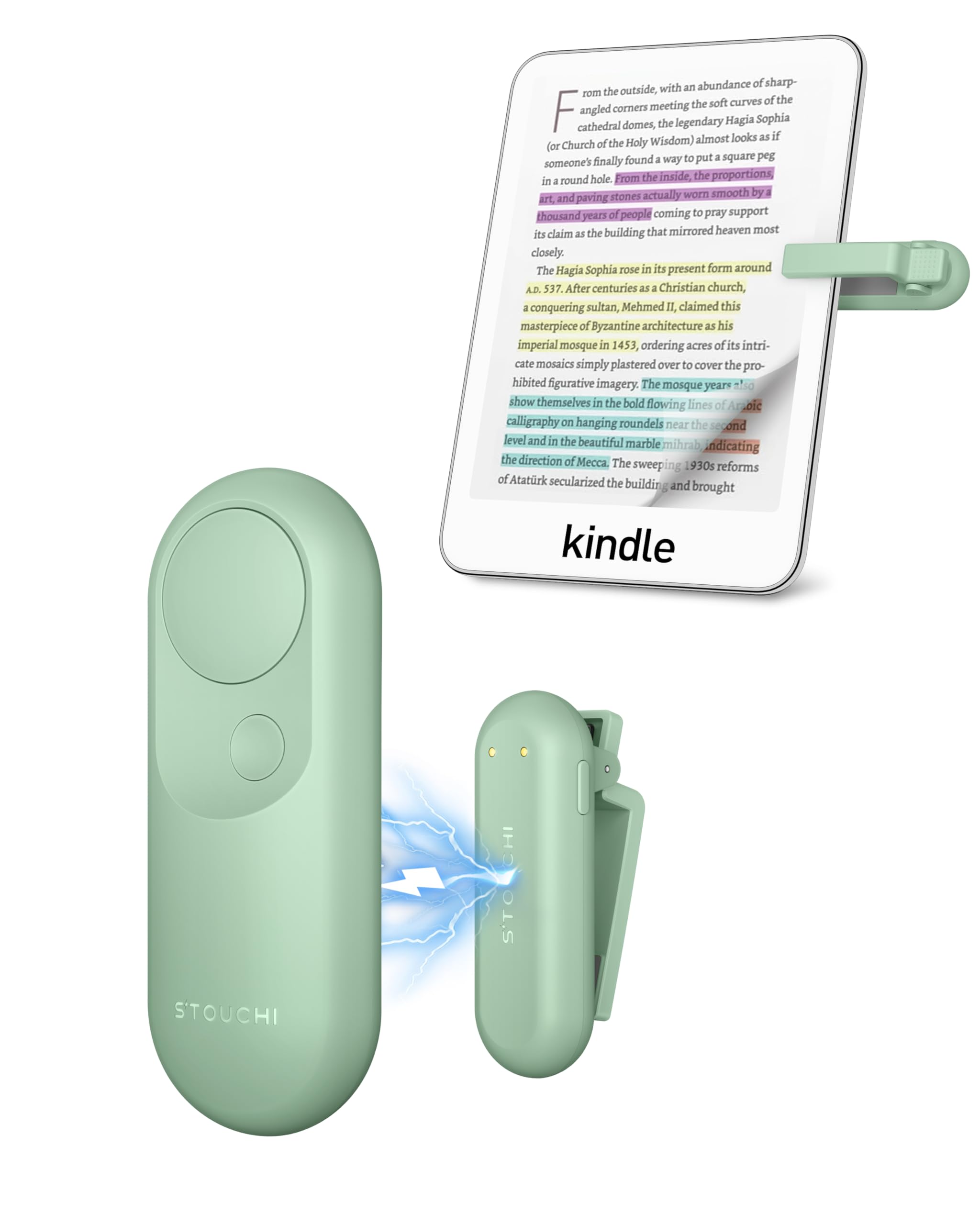 Stouchi Kindle Page Turner Remote Control Green RF Ereader Clicker Paperwhite Accessories Reading Comics Novels Ebook Wrist Strap Compatible with Kindle Paperwhite Oasis Kobo E-Reader Tablets i Pad - Green